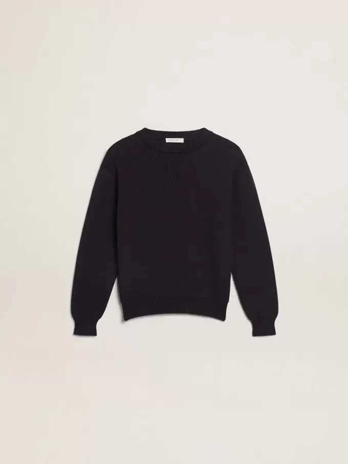 Jersey de cuello redondo en algodón azul oscuro Jersey de cuello redondo en algodón azul oscuro