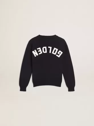 Jersey de cuello redondo en algodón azul oscuro