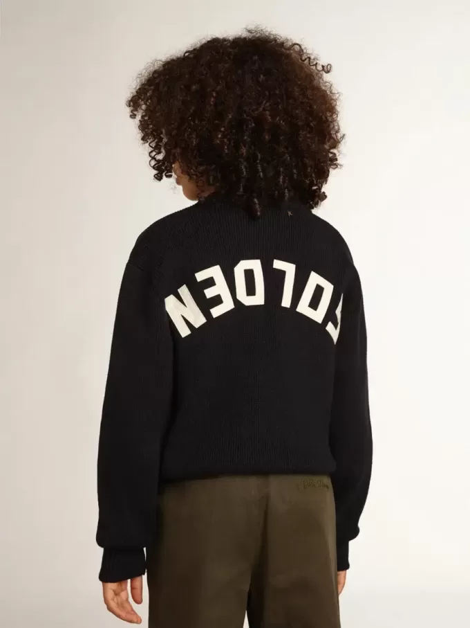 Jersey de cuello redondo en algodón azul oscuro Jersey de cuello redondo en algodón azul oscuro