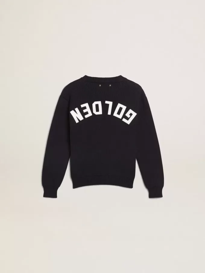 Jersey de cuello redondo en algodón azul oscuro Jersey de cuello redondo en algodón azul oscuro