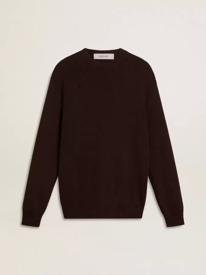 Jersey de cuello redondo marrón para hombre con las letras «Golden» en la espalda