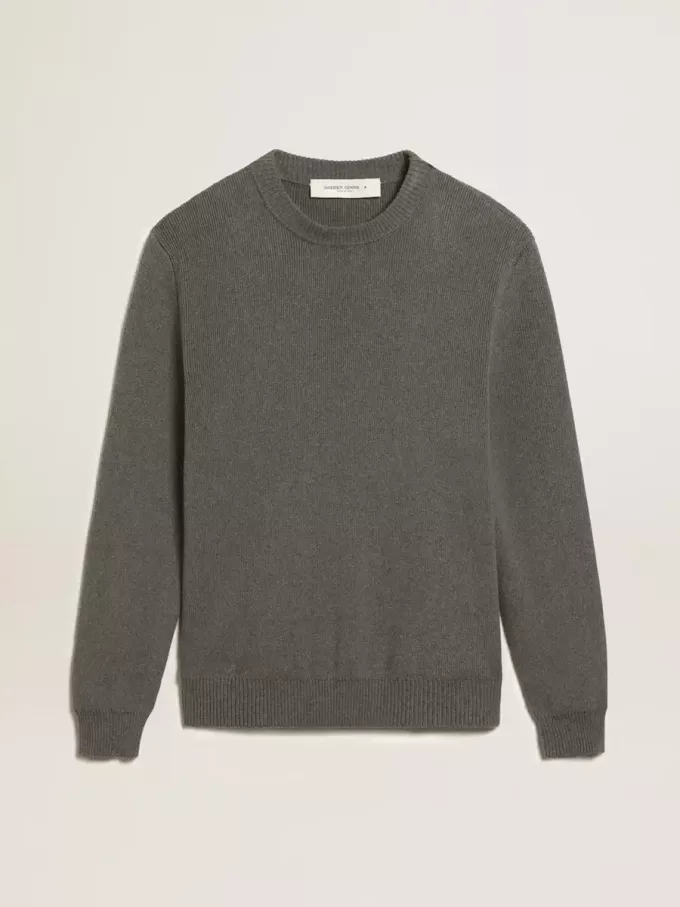 Jersey de cuello redondo para hombre en algodón gris oscuro con logotipo en la espalda