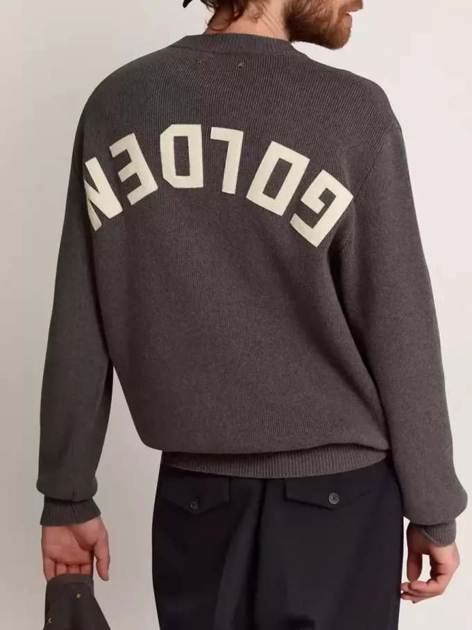 Jersey de cuello redondo para hombre en algodón gris oscuro con logotipo en la espalda