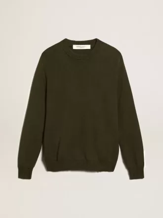 Jersey de cuello redondo para hombre en algodón verde militar