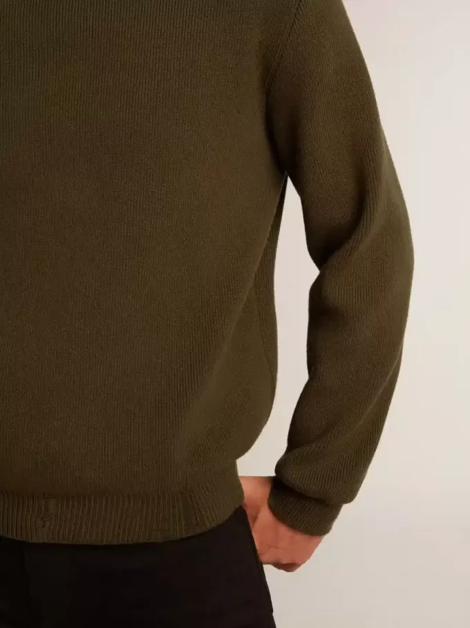 Jersey de cuello redondo para hombre en algodón verde militar