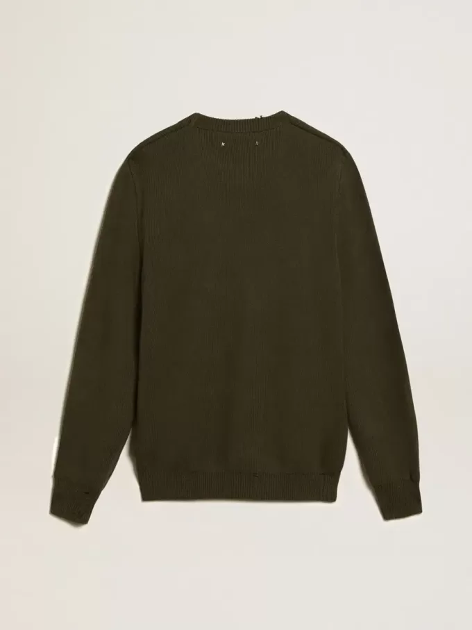 Jersey de cuello redondo para hombre en algodón verde militar