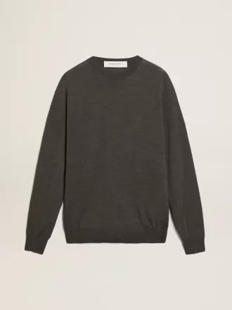 Jersey de cuello redondo para hombre en lana gris oscuro jaspeado