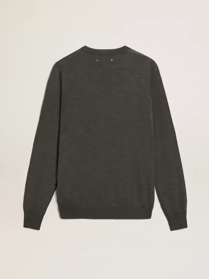 Jersey de cuello redondo para hombre en lana gris oscuro jaspeado