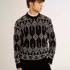 Jersey de cuello redondo para hombre, mezcla de lana, con diseño jacquard argyle Jersey de cuello redondo para hombre, mezcla de lana, con diseño jacquard argyle