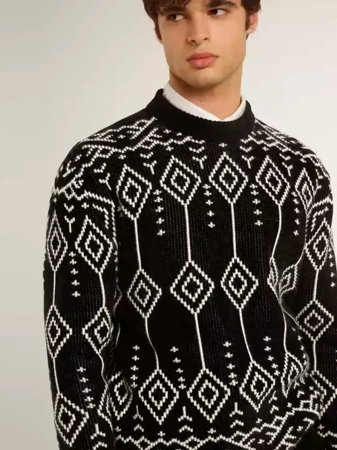 Jersey de cuello redondo para hombre, mezcla de lana, con diseño jacquard argyle Jersey de cuello redondo para hombre, mezcla de lana, con diseño jacquard argyle