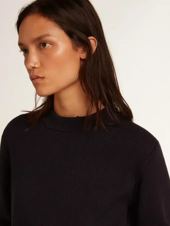 Jersey de cuello redondo para mujer en algodón azul oscuro