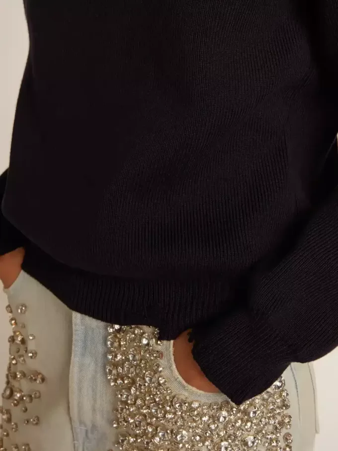 Jersey de cuello redondo para mujer en algodón azul oscuro