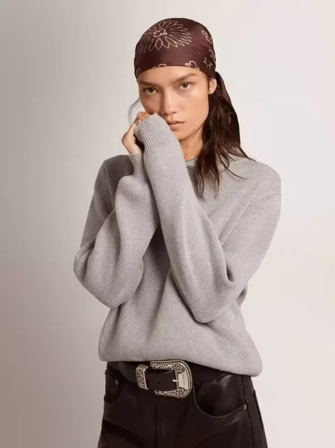 Jersey de cuello redondo para mujer en algodón gris