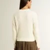 Jersey de cuello redondo para mujer en lana merino blanca con cristales por toda la prenda Jersey de cuello redondo para mujer en lana merino blanca con cristales por toda la prenda