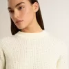 Jersey de cuello redondo para mujer en lana merino blanca con cristales por toda la prenda Jersey de cuello redondo para mujer en lana merino blanca con cristales por toda la prenda