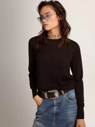 Jersey de cuello redondo para mujer en lana negra