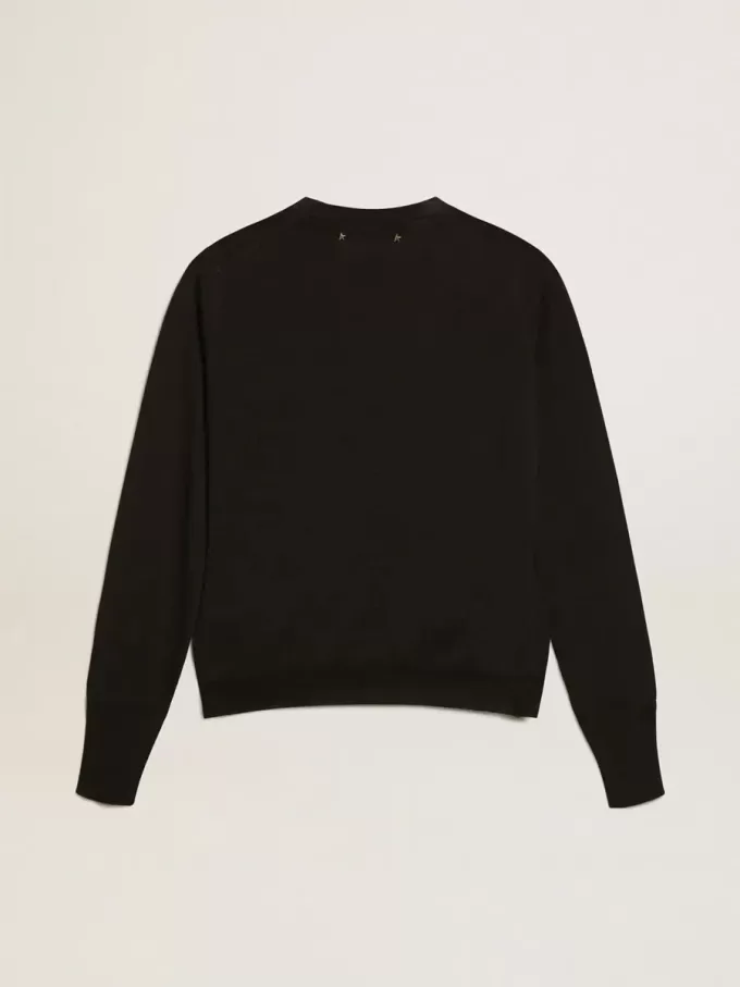 Jersey de cuello redondo para mujer en lana negra Jersey de cuello redondo para mujer en lana negra