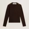 Jersey de cuello redondo para mujer en mezcla de lana con botones dorados Jersey de cuello redondo para mujer en mezcla de lana con botones dorados