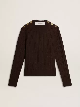 Jersey de cuello redondo para mujer en mezcla de lana con botones dorados