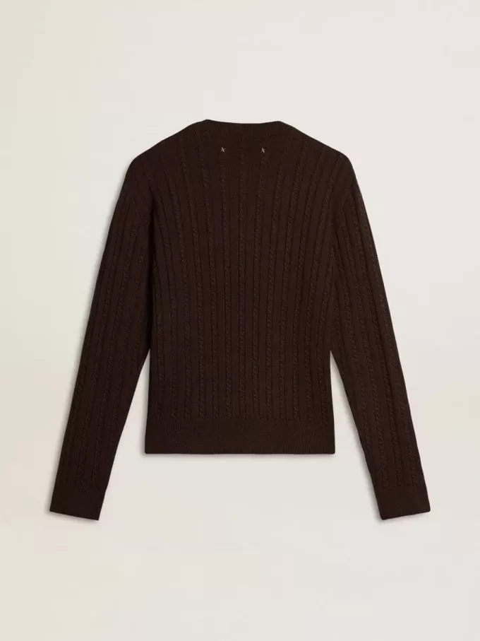 Jersey de cuello redondo para mujer en mezcla de lana con botones dorados Jersey de cuello redondo para mujer en mezcla de lana con botones dorados