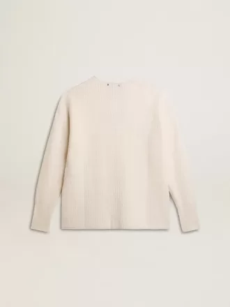 Jersey de lana acanalado con cuello en V y cordón con borlas