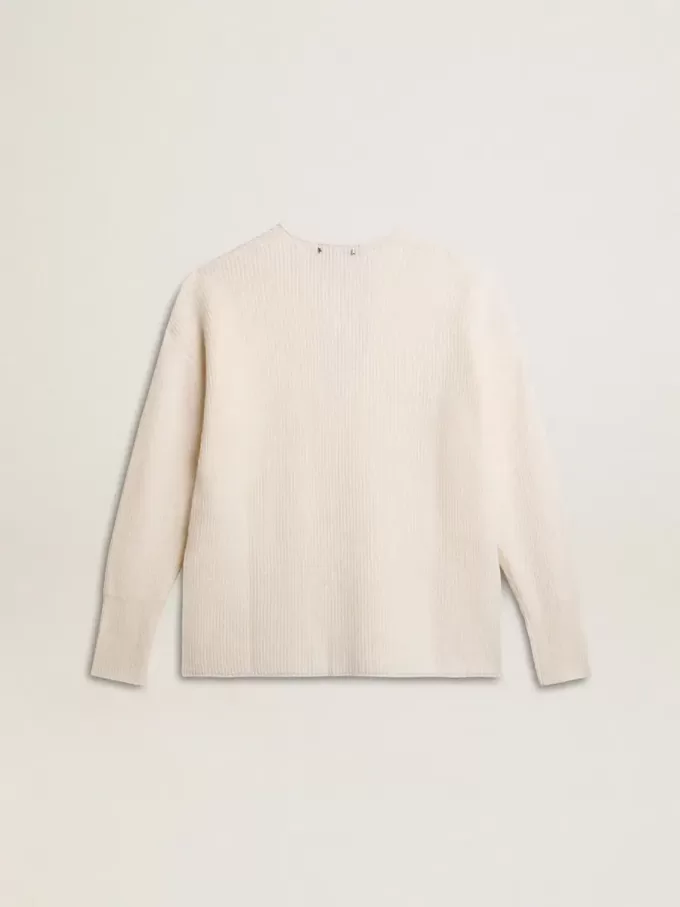 Jersey de lana acanalado con cuello en V y cordón con borlas