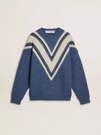 Jersey de lana jacquard azul claro para hombre con estampado en color crema