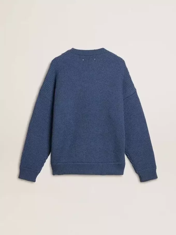 Jersey de lana jacquard azul claro para hombre con estampado en color crema