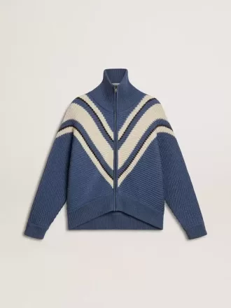 Jersey de lana jacquard azul claro para mujer con estampado color crema.