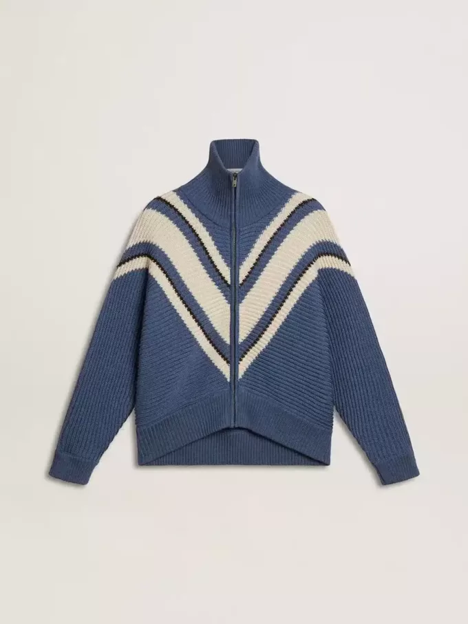 Jersey de lana jacquard azul claro para mujer con estampado color crema.