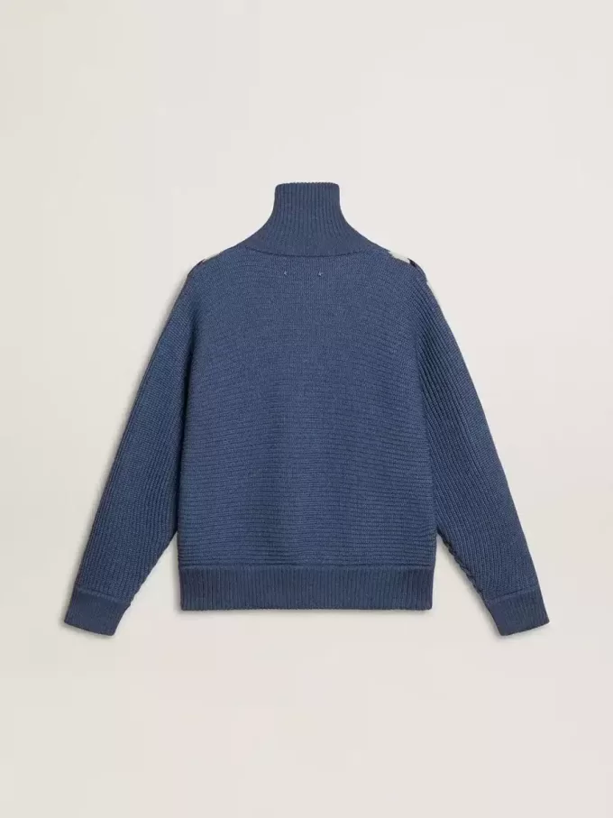 Jersey de lana jacquard azul claro para mujer con estampado color crema.