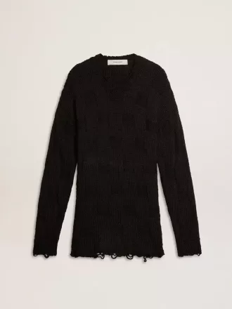 Jersey de lana negro para hombre con efecto desgastado