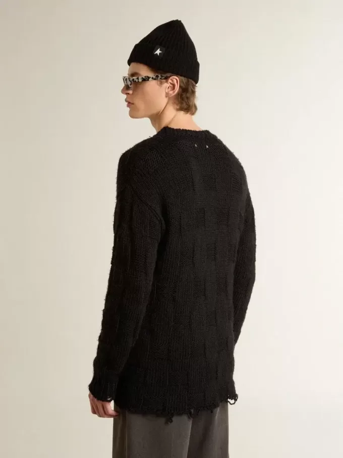 Jersey de lana negro para hombre con efecto desgastado Jersey de lana negro para hombre con efecto desgastado
