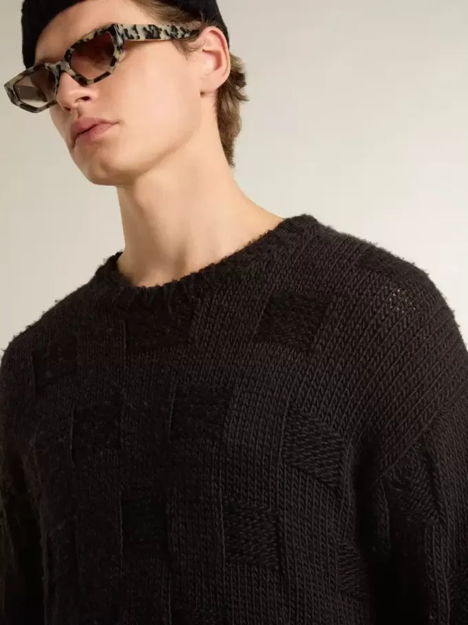 Jersey de lana negro para hombre con efecto desgastado Jersey de lana negro para hombre con efecto desgastado