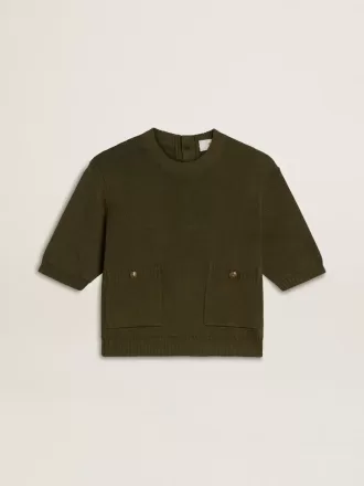 Jersey de manga corta para mujer en algodón verde militar