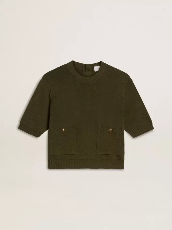 Jersey de manga corta para mujer en algodón verde militar