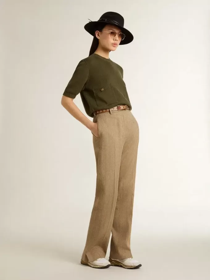 Jersey de manga corta para mujer en algodón verde militar