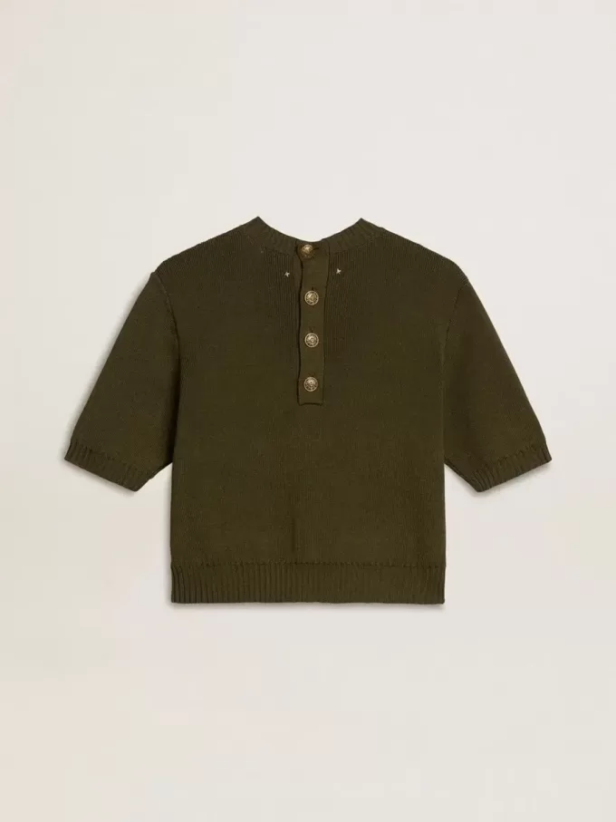 Jersey de manga corta para mujer en algodón verde militar