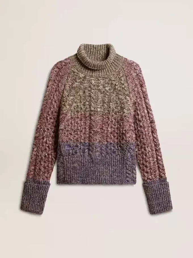 Jersey multicolor de cuello alto para mujer con hilo mouliné Jersey multicolor de cuello alto para mujer con hilo mouliné