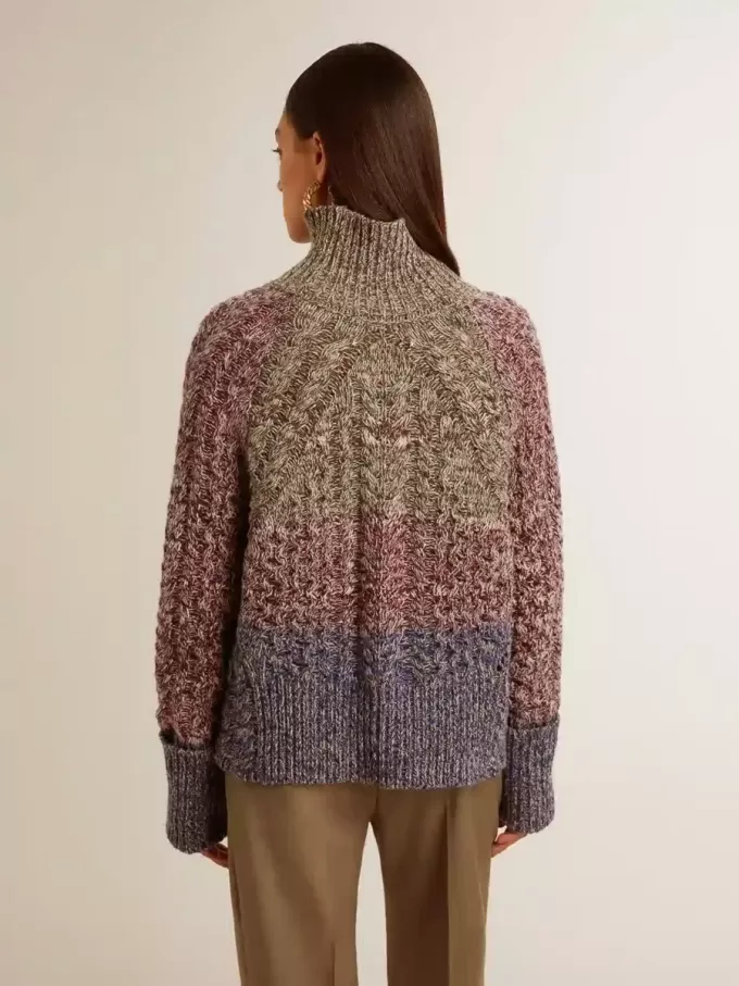 Jersey multicolor de cuello alto para mujer con hilo mouliné Jersey multicolor de cuello alto para mujer con hilo mouliné