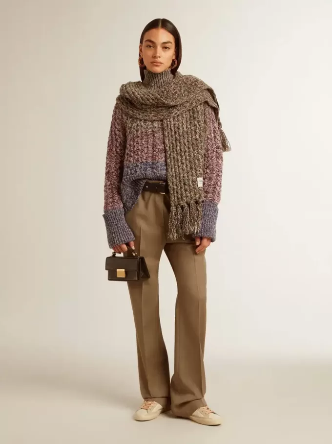 Jersey multicolor de cuello alto para mujer con hilo mouliné Jersey multicolor de cuello alto para mujer con hilo mouliné