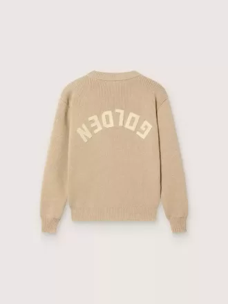 Jersey unisex de canalé en color beige dorado para niños con logotipo en la espalda