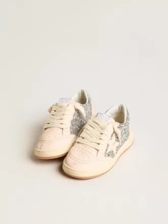 Junior Ball Star con purpurina y talón de cuero metalizado plateado