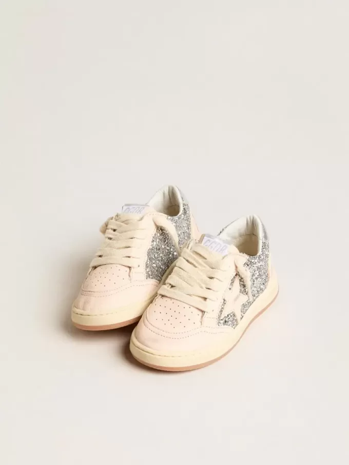 Junior Ball Star con purpurina y talón de cuero metalizado plateado Junior Ball Star con purpurina y talón de cuero metalizado plateado