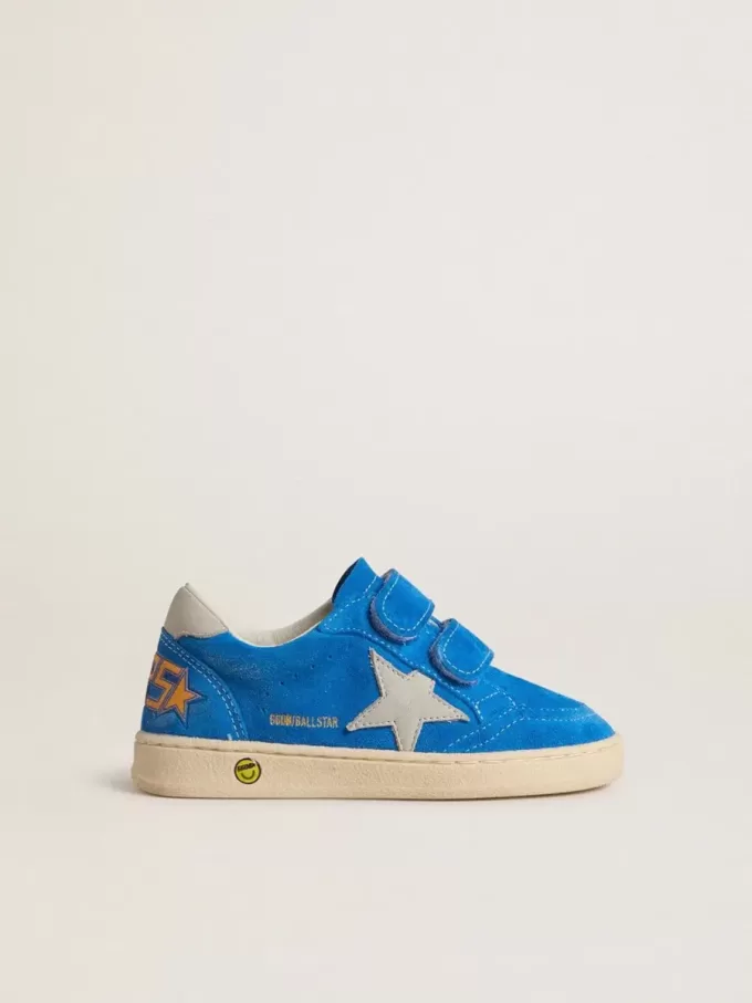 Junior Ball Star en ante azul claro con estrella y lengüeta en el talón de nubuck gris