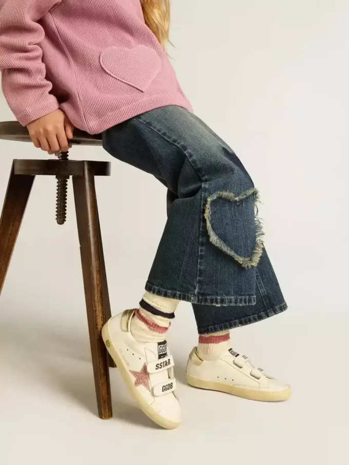 Junior Old School con estrella de cuero metalizado color melocotón Junior Old School con estrella de cuero metalizado color melocotón