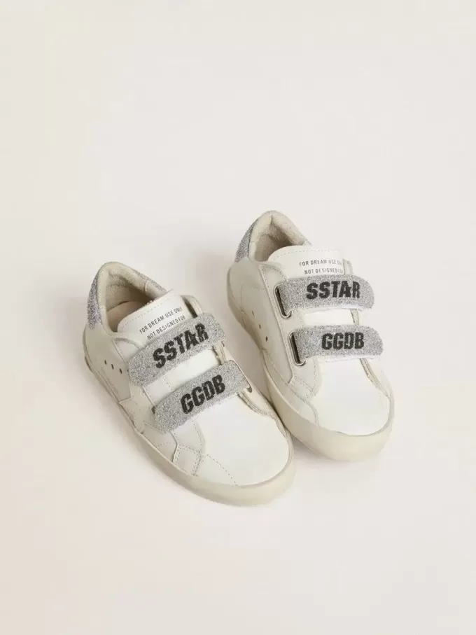 Junior Old School con lengüeta y correas en el talón con cristales Swarovski plateados