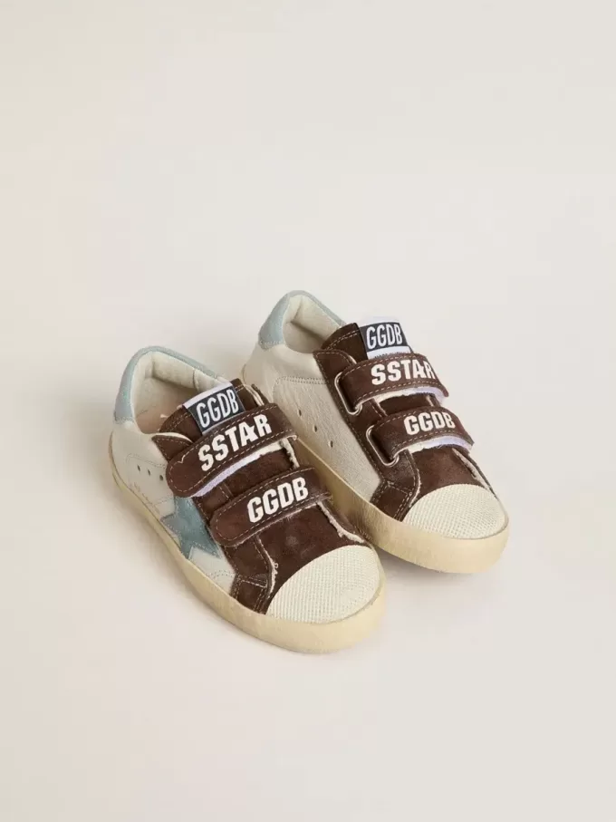 Junior Old School en napa con estrella de ante azul claro e inserciones de ante marrón