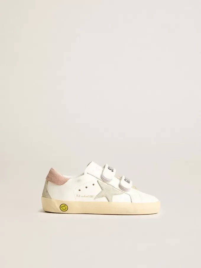 Junior Old School en piel con estrella de ante gris y lengüeta del talón en rosa viejo