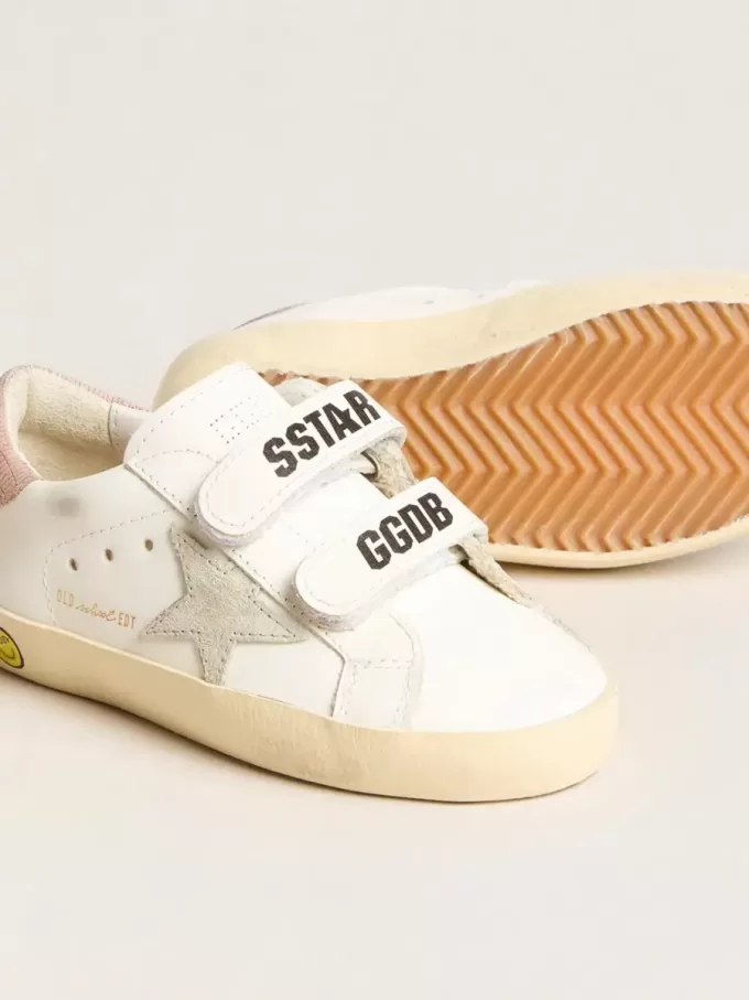 Junior Old School en piel con estrella de ante gris y lengüeta del talón en rosa viejo